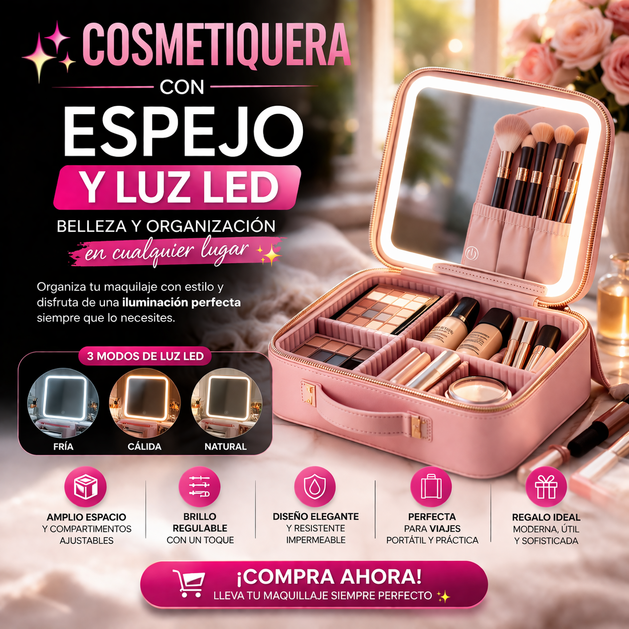 COSMETIQUERA CON LUZ LED – ILUMINACIÓN PROFESIONAL DONDE SEA 💡