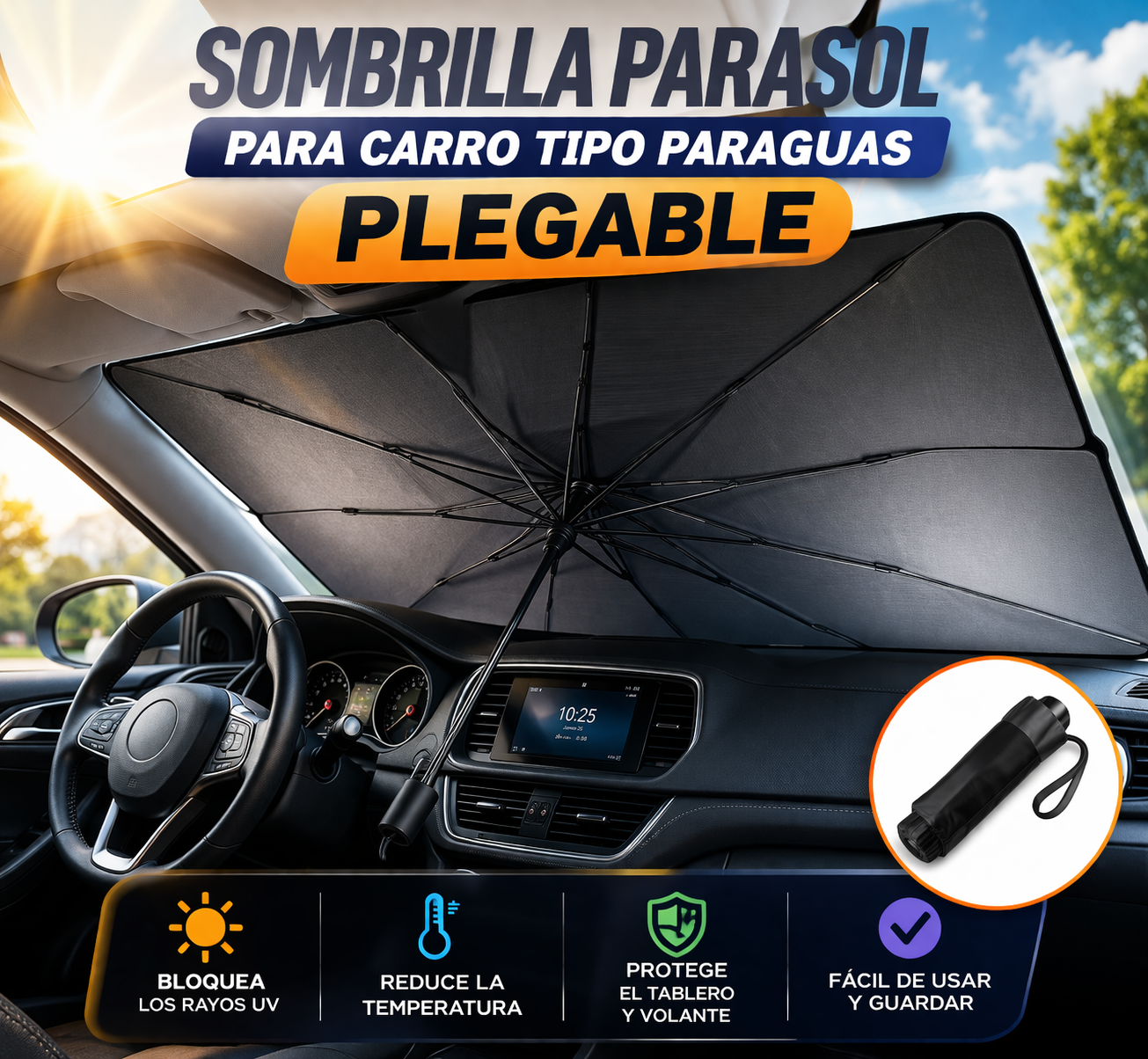 SOMBRILLA PARASOL PARA CARRO TIPO PARAGUAS PLEGABLE